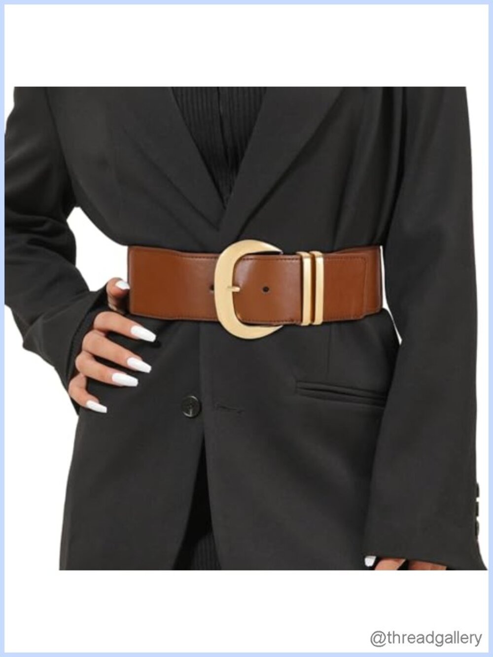 Wide Elastic Waist Belt Dress Gold Buckle Stretchy PU Leather Waistband